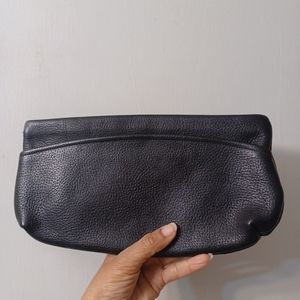 Vtg. Black Pebble Grain Leather Clutch Handbag